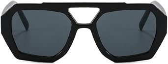 Trendy Aviator Sunglasses for Women Men Hexagonal Square Thick Frame Double Bridge Sun Glasses Shades BS1300