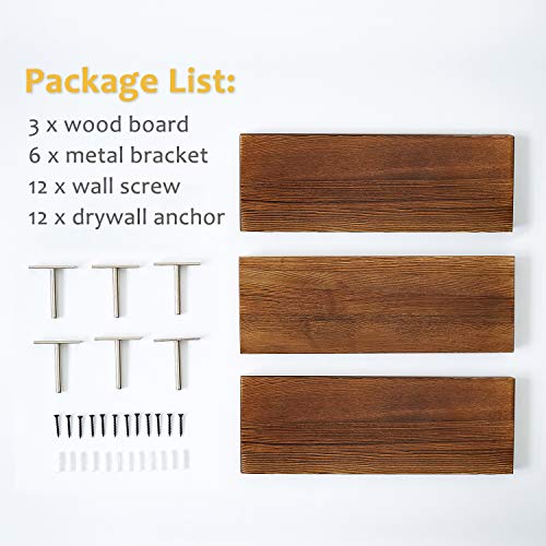 Stahmfover 16.2" Wood Floating Shelves，Rustic Pine Wall Shelves For Bathroom Bedroom Kitchen,Valentine's Day Gift 16.2" L*5.7" W*1.0" H(Brown, Set Of 3) #TOP4