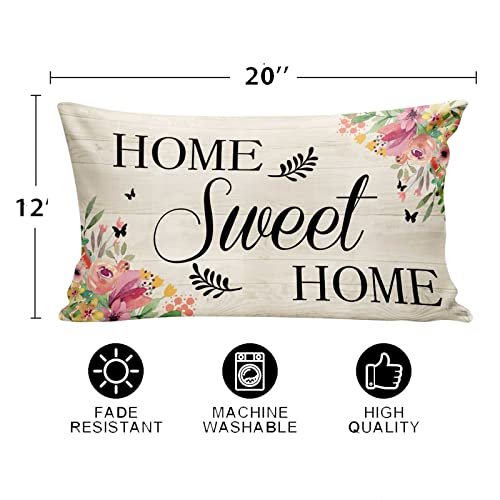 Hhercicim Home Sweet Home Throw Pillow Covers,Spring Farmhouse Flower Throw Pillow Cover For Home Decor 20 X 12 Inch #TOP2