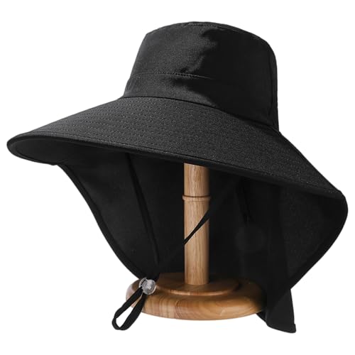 Huakunda - Huakunda Chapeau de soleil pour femme - Bord large - Chapeau de safari avec protection de la nuque - Chapeau de pêche pliable pour le jardin, les voyages, la randonnée, Noir , taille unique