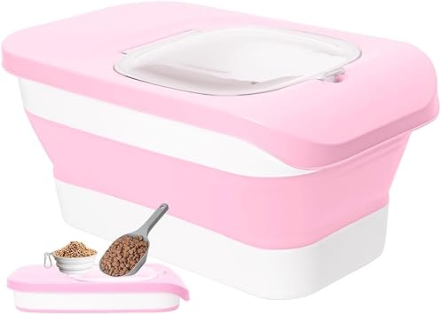 Wheeled Airtight Dog Food Storage, Collapsible, with Integrated Scoop for Dry Food