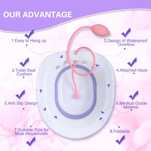 Sitz Bath, Sitz Bath for Hemorrhoids, Foldable Sitz Bath for Toilet Seat, Postpartum Essentials, Hemorrhoid Treatment, Sitz Bath Kit for Postpartum Care, Postpartum Care Basin, Sitz Bath Tub