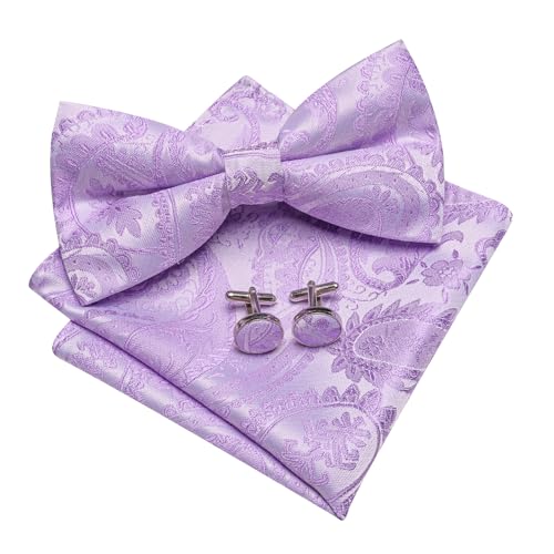 Image of YOHOWA Mens Bow Tie Set Paisley Coloful Pre-tied Bowties Adjustable with Handkerchief Cufflinks Wedding Prom Party