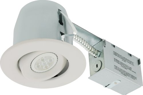 Liteline Rc402C18R3-Led-Ec-Fw All-In-One 4-Inch Led Recessed Combo With Remodel Housing, 6W Led Par16 Lamp, Gimbal Trim, Flat White #TOP1