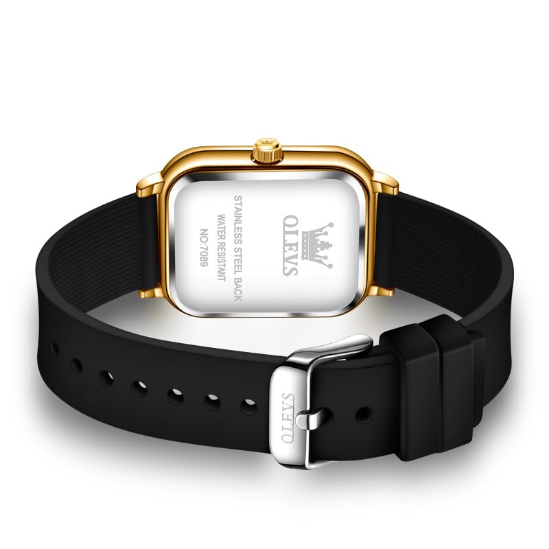 Image of OLEVS Watch for Women Quartz Square Dial Analog Wristwatch Silicone Waterproof Classic Elegant Design Ideal Daily Wear Gift