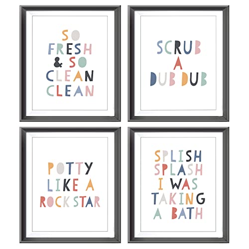 Aehie Colorful Rainbow Colored Bathroom Poster Prints For Home Kids Washroom Restroom Nursery Toilet Decor,Funny Bathroom Rules Word Art Decorations Prints Wall Art Unframed 4Pcs 8X10Inches #TOP11