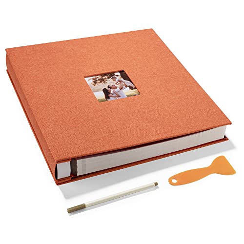 HoneyTolly Large Photo Album Self Adhesive, DIY Scrapbook Album for 600 Photos, 13"x12.6" 120 Pages Linen Cover Memory Book(Orange)