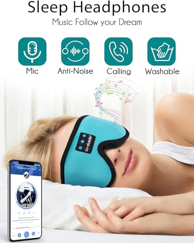 Image of LC-dolida Sleep Headphones, Sleep Mask Bluetooth Wireless Music Eye Mask, Bluetooth Headphones for Side Sleepers,Perfect for Travel, Night Work, Napping, Both Men and Women(Sky Blue)