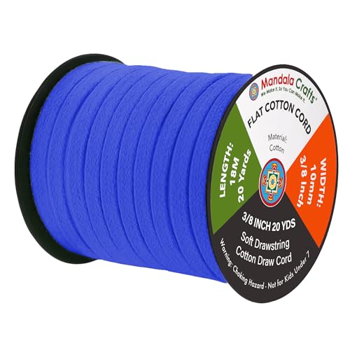Mandala Crafts 3/8 Inch Blue Flat Drawstring Cord for Hoodies