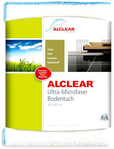 ALCLEAR 950009 Paño de Microfibra para pavimentos, Limpieza y Cuidado adecuados para Casi Cualquier Suelo Liso, baldosas, mármol, Laminado, parqué, para Usar con Agua o Limpiador, 60 x 40 cm, Blanco