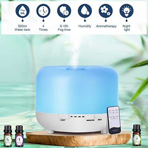Aromatherapy Essential Oil Diffuser For Room: 500Ml Aroma Air Humidifier Remote Control For Home Large & Small Rooms - Ultrasonic Cool Mist Diffusers Oils Vaporizer With Light & Timer Bedroom Office #TOP2