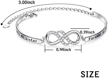 925 Sterling Silver Infinity Inspirational Bracelet with Message Always My Sister, Forever My Friend, Adjustable Sisters Bracelets Friendship Jewelry for Sister Women Girls