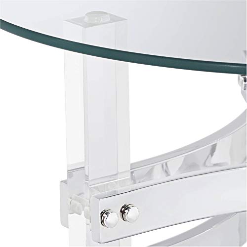Studio 55D Serenity Modern Acrylic Round Accent Table 23 3/4" Wide Clear Tempered Glass Tabletop Chrome Straps For Spaces Living Room Bedroom Bedside Entryway House Home Office Bathroom #TOP2