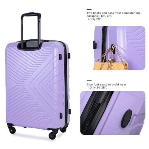 3 Piece Lightweight Hard Shell Luggage Set with Lock and Wheels - Light Purple Suitcases for Travel3