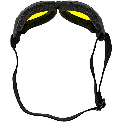 Global Vision Eliminator Red Baron Motorcycle Aviator Dirt Bike Goggles Black Padded Frame Yellow Lens