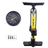 WEEROCK Bike Pump,Portable Bicycle Tire Pump 160 PSI with Pressure Gauge,Air Pump,Handle Pump,Bike Floor Pump with Ball Needle and Balloons Inflator for Soccer Basketball,Multi Colors,Yellow
