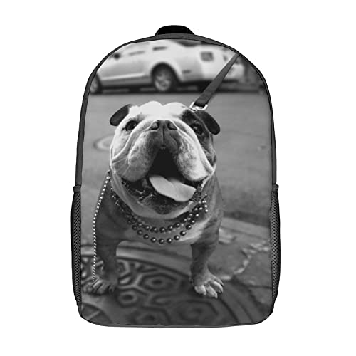 Sac à dos d'école 17 pouces imperméable unisexe avec imprimé 3D bouledogue