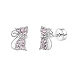 Pendientes de tuerca pequeños de 20 g con circonita cúbica rosa para mujeres y hombres, bonitos aretes de tuerca de cristal brillante para cartílago de animales pequeños tragus, joyería de moda para