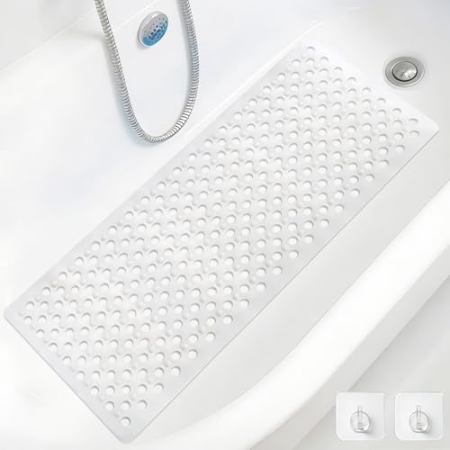 Vookkp Tappetino Vasca Antiscivolo 100X40cm Antiscivolo Vasca da Bagno Senza BPA Tappeto Antiscivolo Doccia Extra Large Resistente alla Muffa e Lavabile in Lavatrice Tappetino Bagno(Bianco)