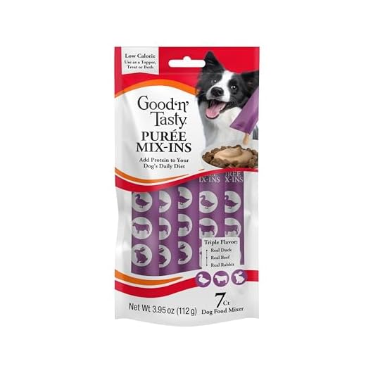 Good 'n' Tasty Triple Flavor Puree Mix-Ins Dog Food Topper Treats for All Dogs, 7 Count, Easy Single-Serve Portions, Added Protein with Duck, Beef and Rabbit, No Chicken Added