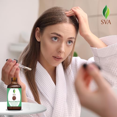 SVA Broccoli Seed Oil - 4 Fl Oz – 100% Natural Cold Pressed Broccoli Oil - for Face, Skin Care, Hair Care, Scalp Massage & Body Massage – Carrier Oil with Dropper