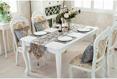 51buyoutgo Grey Table Runner, Silver Grey Dining Coffee Table Runners UK for Centre Table, Gold Pattern Table Runner Tablerunner for Coffee Dining Table Decoration Decor 32 X 210 CM