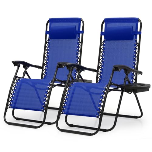 OS MOTOR Zero Gravity Chairs, Portable Folding Reclining Lounge Chairs with Adjustable Pillow and Cup Holder Trays for Outdoor, Patio, Beach, Camping, Garden, Poolside, Set of 2 Royal Blue -  04f462df-6c9c-4870-8f0f-52be37a322f5