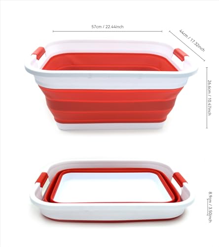 Image of SAMMART Collapsible Plastic Laundry Basket - Foldable Pop Up Storage Container /Organizer - Portable Washing Tub - Space Saving Hamper /Basket (Rectangular, Red)