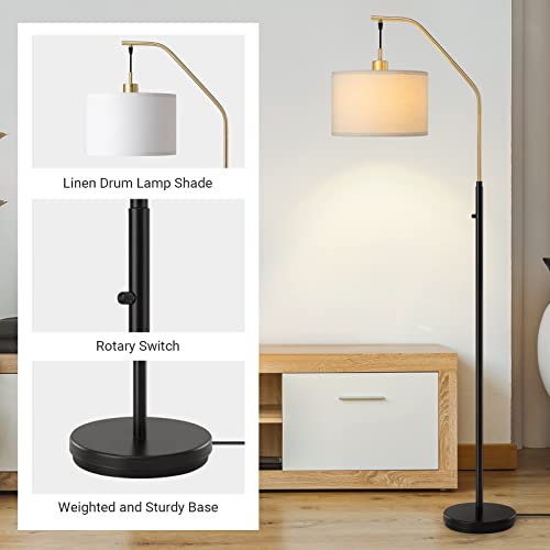 Dewenwils Modern Gold Arched Floor Lamp, Stepless Dimmable Standing Tall Light With Hanging Shade, Corner Arc Reading Lamp For Living Room, Bedroom, Office, Bright 10W Led Bulb Included (Gold) #TOP3