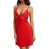 Women's V Neck Chemises Nightgown Sexy Lace Chemise Halter Babydoll Nightwear Exotic See Through...