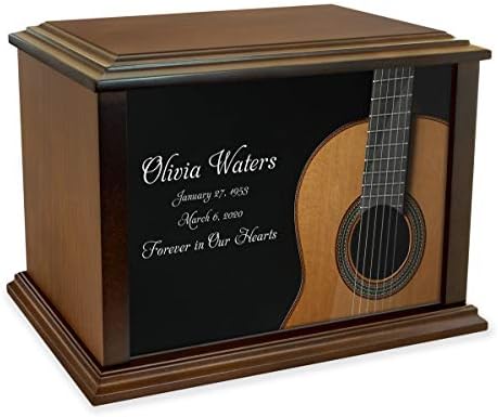 Mainely Urns Personalized Classical Guitar Eternal Reflections Wood Cremation Urn for Ashes - Customizable Urn - Large Size Urn - for a Person up to 225 Pounds