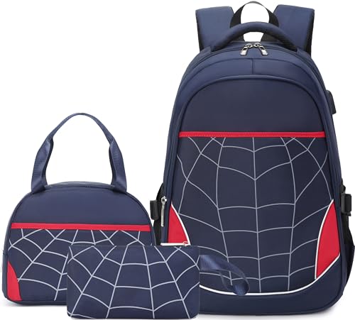 Gikizzi Boys School Backpack for Boys Backpack with Lunch Box Anime Backpack School Bag Bookbag Backpack Set for Boy Girls (Blue)