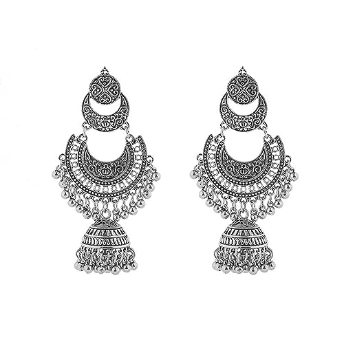 Traditional Indian Jhumka Earrings for Women Tassel Bell Beaded Dangle Drop Vintage Chandelier...