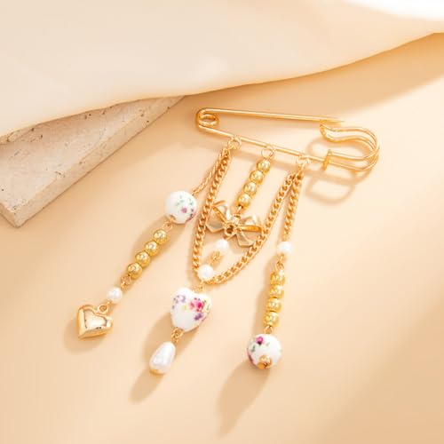 Image of Vintage Safety Pin Brooch for Layered Chain Tassel Decorative Pins for Lapel, Sweater, Hat, Scarf, Shawl - Cute Y2K Grunge Punk Style