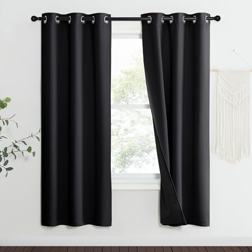 Image of NICETOWN High-End Thermal Kitchen Curtains, Black, 37 inch Wide Per Panel, Set of 2 Panels, Full Blackout Curtains 70 Inches Long for Dining Room, Soundproof Window Treatment Drapes for Hall Room