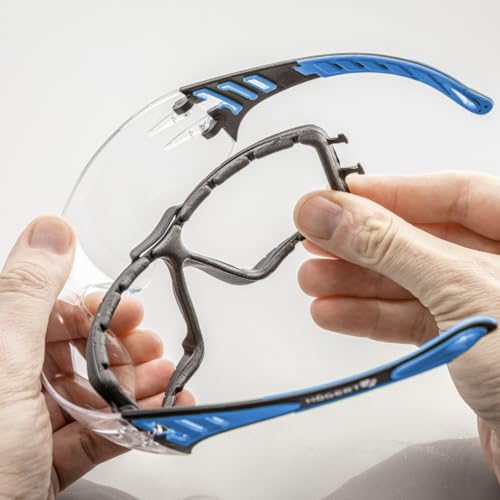 Högert Technik - LOTZEN Schutzbrille klar/blau uni/Augenschutz, UV Schutz - kratzfeste Schutzbrille für Industrie und Gewerbe/Gummiband/leichte und robuste Konstruktion/Normen: EN 166: 2001