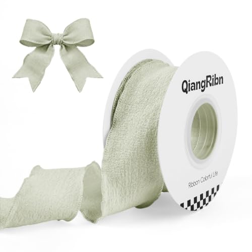 Ruffle Edge Fabric Ruffled Ribbon Wavy Trim Green, 1.5 Inch x 10 Yards