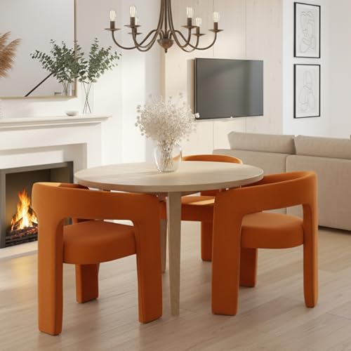 Image of HNY Modern Barrel Kitchen & Dining Room Chairs Set of 3, Velvet Upholstered Accent Chairs with Arm, 18.5'' Wide Side Armchair Vanity Chairs for Living Room Bedroom Makeup Small Spaces, Orange