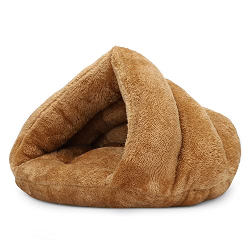 ALLSOPETS Katzenzelt Katzenbett Haustierzelt Höhlenbett Kleine Katze Hund Haustierschlafsack Verdicktes Fleece Warmes Hundebett Höhlenhaus Nest Bequemes Dreiecksbett Gelb Cover