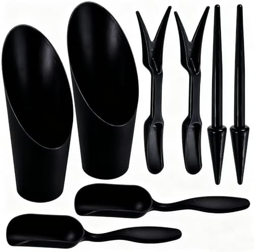 8pcs Potting Soil Scoop for Indoor Plants, Garden Tiny Plant Shovel Hand Tools Transplanting Succulent Cultivation Digging Bonsai Soil Scoops Kits,2Set Black