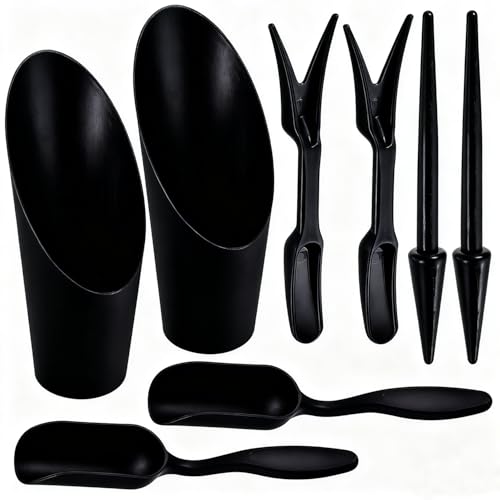 8pcs Potting Soil Scoop for Indoor Plants Garden Tiny Plant Shovel Hand Tools Transplanting Succulent Cultivation Digging Bonsai Soil Scoops Kits 2Set Black