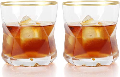 Whiskey Glasses Set of 2, 11 OZ Old Fashioned Glasses, Hand Blown Crystal Rocks Lowball Glassware for Bourbon, Liquor, Scotch, Cocktails Bar Tumblers(Clear)