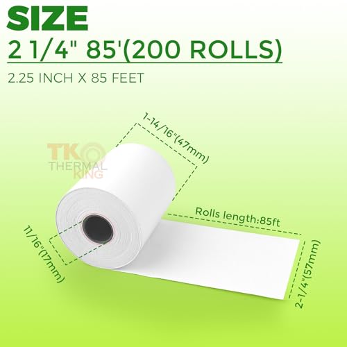 TK Thermal King, (200 Rolls) 2 1/4" x 85' Thermal Paper, POS Receipt Paper for Retail Business Cash Register, Fits Most Credit Card Terminal