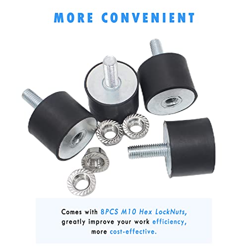 M10 Rubber Studs Shock Absorber Anti-Vibration Isolator Mounts, Rubber Cylindrical Vibration Isolation Mount For Air Compressors, Garage Motor, Diesel Engines(With Non-Slip Nuts, 4 Pack Double Stud) #TOP2