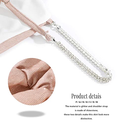 Evild 2 Pieces Ruched Mini Dress Rhinestone Strap Sexy Tank Glitter Bodycon Dress Cami Dress Party Outfit Clubwear For Women (M, Pink) #TOP5