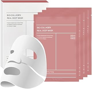 Bio-Collagen Real Deep Face Mask – Korean Hydrating Overnight Hydrogel Mask for Women | Firming, Pore Minimizing & Elasticity Boost | Deep Collagen Facial Sheet for Radiant Glass Skin, 4 Pack