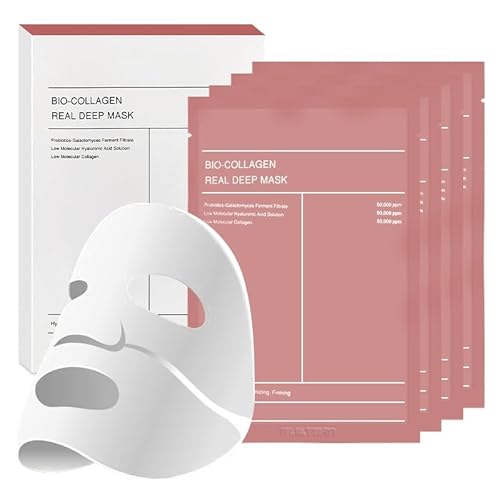 Bio-Collagen Real Deep Face Mask – Korean Hydrating Overnight Hydrogel Mask for Women | Firming, Pore Minimizing & Elasticity Boost | Deep Collagen Facial Sheet for Radiant Glass Skin, 4 Pack