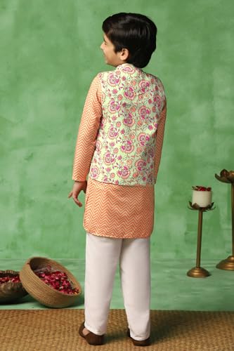 Image of Fashion Dream Boy's Cotton Blend Printed Kurta Pyjama And Jacket Set|Kurta And Payjama Set