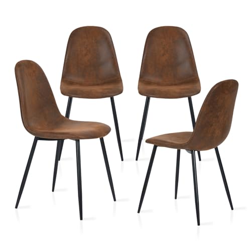 MEUBLE COSY Juego de 4 Sillas de Comedor Vintage Retro Sillón Tapizado en Gamuza con Patas Metálicas para Cocina Salón