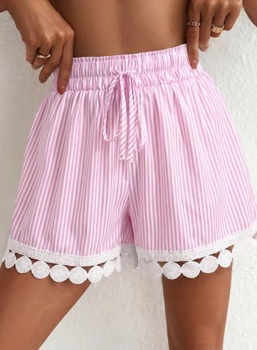 Image of Dokotoo Womens Shorts Summer Casual Loose Elastic Waist Drawstring Lace Boho Beach Cover Up Shorts